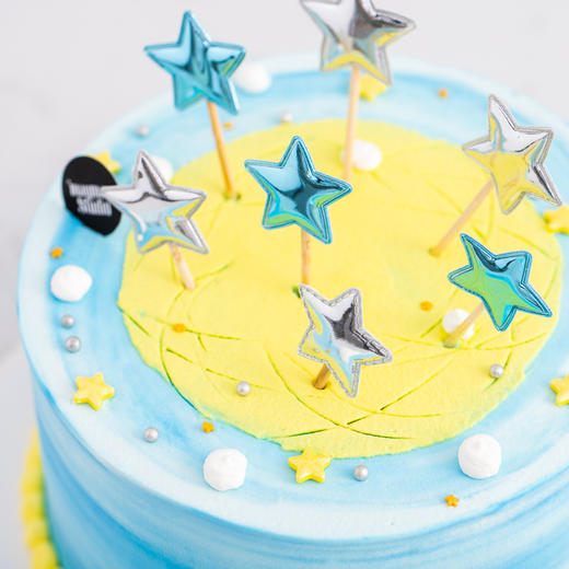 0254宇宙太阳系星球蛋糕蓝色渐变送小朋友送男朋友周岁百天