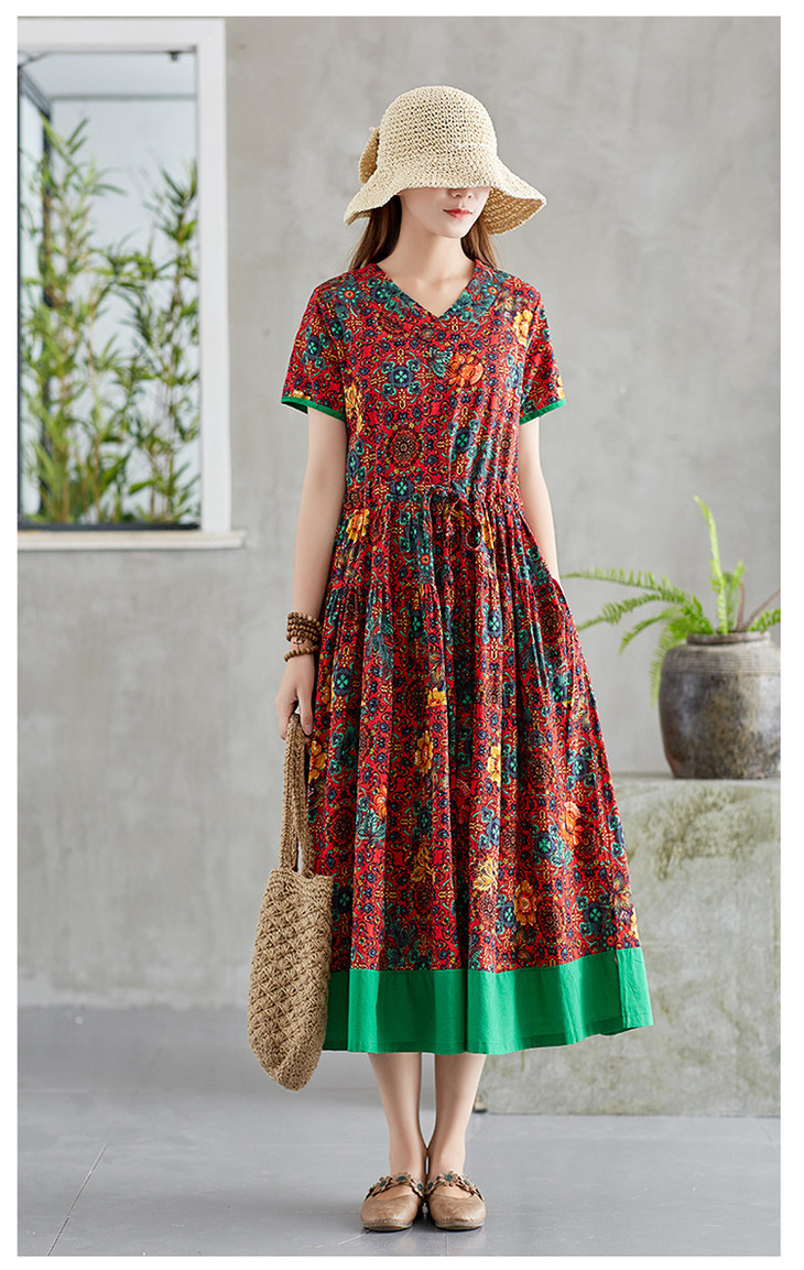 妈妈装中长款棉麻连衣裙(货号 ce1927)