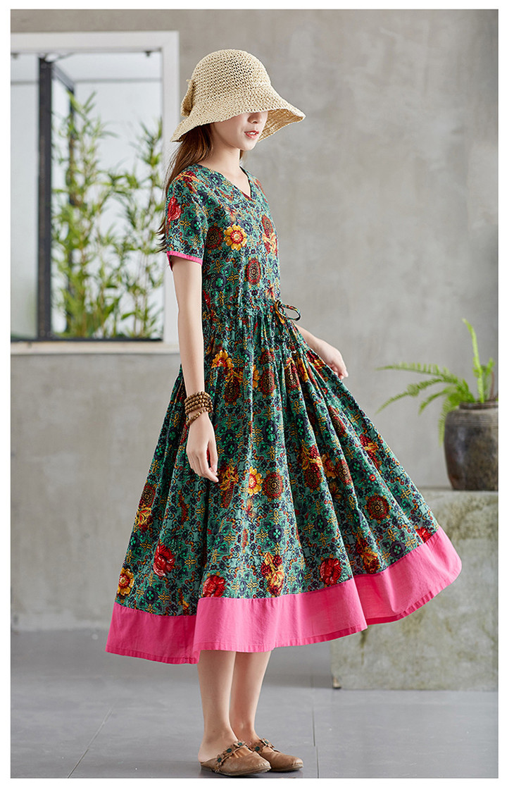 妈妈装中长款棉麻连衣裙(货号 ce1927)