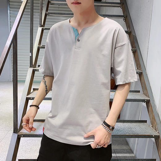 SR-夏季V领体桖男装半袖打底衫 商品图3