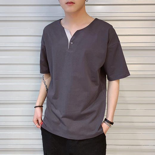 SR-夏季V领体桖男装半袖打底衫 商品图1