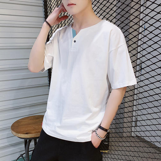 SR-夏季V领体桖男装半袖打底衫 商品图0