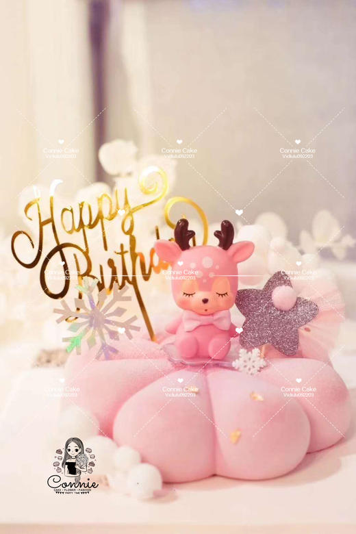 粉色小鹿八瓣花法式慕斯 商品图0