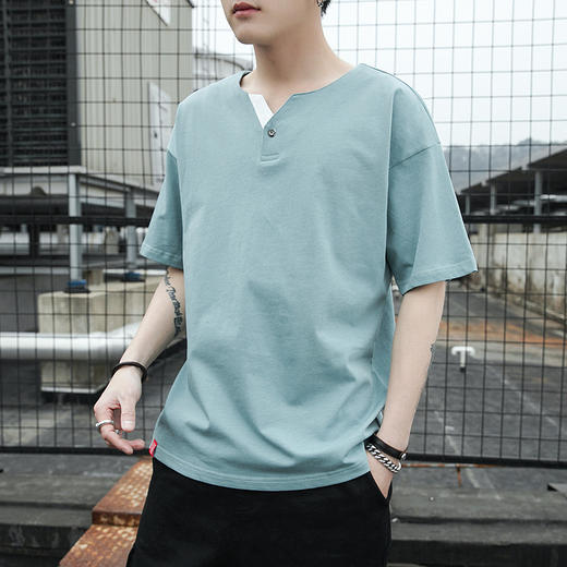 SR-夏季V领体桖男装半袖打底衫 商品图2