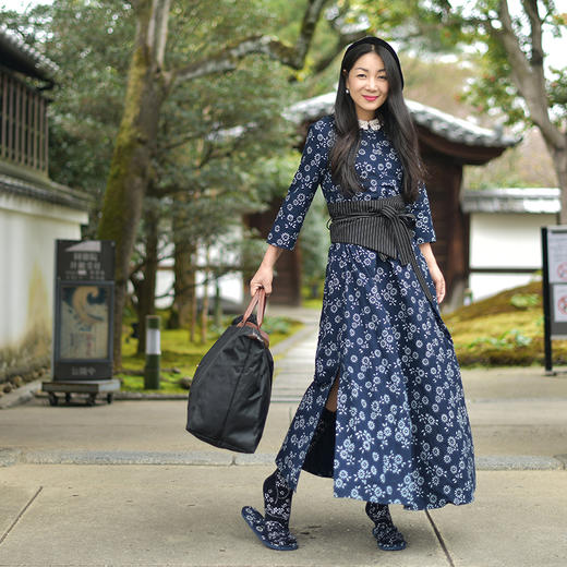 【林栖设计小店】蓝印花布系列春秋装新款蓝染印花修身长裙碎花连衣裙长款 1911220 商品图8