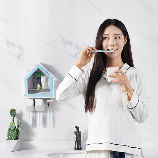 SY-创意壁挂式小房子牙刷架多功能三口之家洗漱杯套装 商品图2