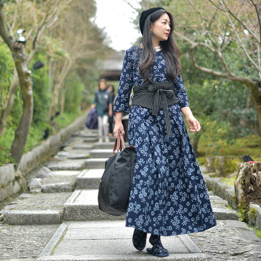 【林栖设计小店】蓝印花布系列春秋装新款蓝染印花修身长裙碎花连衣裙长款 1911220 商品图10