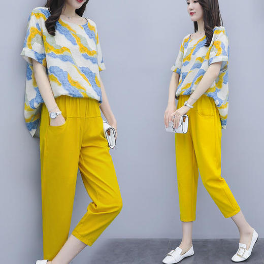 AHM-aml9776夏装新款减龄两件套大码宽松九分裤套装 商品图3