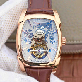 BM帕玛强尼TOURBILLON系列PF012512.01。真陀飞轮男士 手动机械,53x37.2毫米原版尺寸,男士 材质：精钢镀金，真皮表带