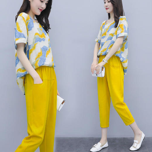 AHM-aml9776夏装新款减龄两件套大码宽松九分裤套装 商品图0