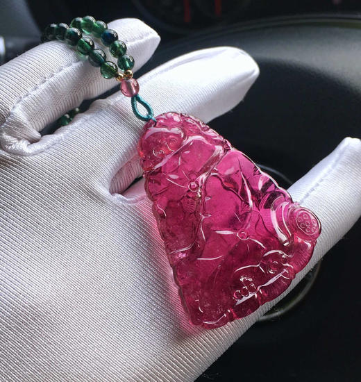 6g,坠重11.79g,规格44x36x5 双桃红碧玺连年有余