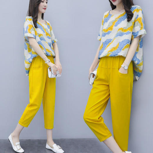 AHM-aml9776夏装新款减龄两件套大码宽松九分裤套装 商品图2