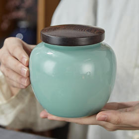 尚唐丨龙泉青瓷 茶叶罐 鸡翅木盖 陶瓷密封罐