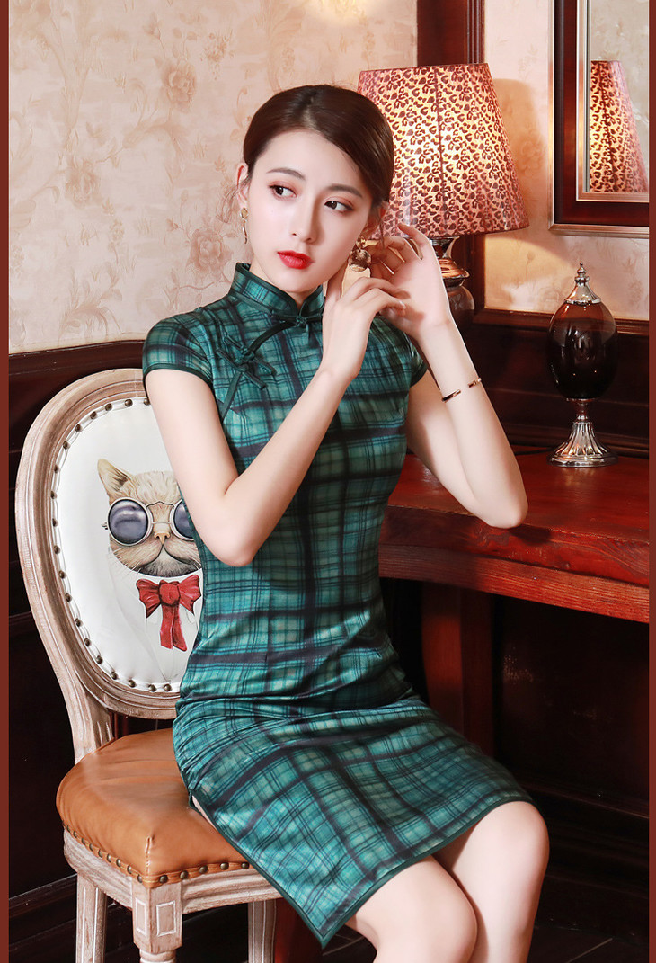 bjsz8992真丝旗袍中长款复古桑蚕丝