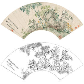 恽寿平没骨花鸟白描底稿-扇面小品-SP03