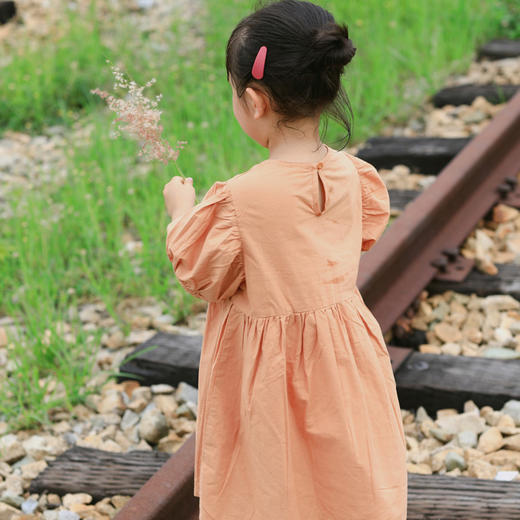 QZ LM19013 女童米色/桔色连衣裙80-120 商品图3