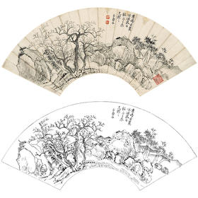 恽寿平没骨花鸟白描底稿-扇面小品-SP04