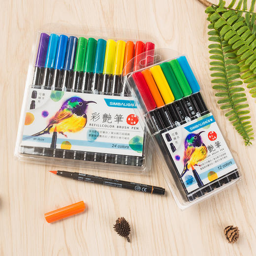 雄狮12色 24色彩艳笔软尖头水彩笔套装可水染彩色笔水彩画画笔 商品图0