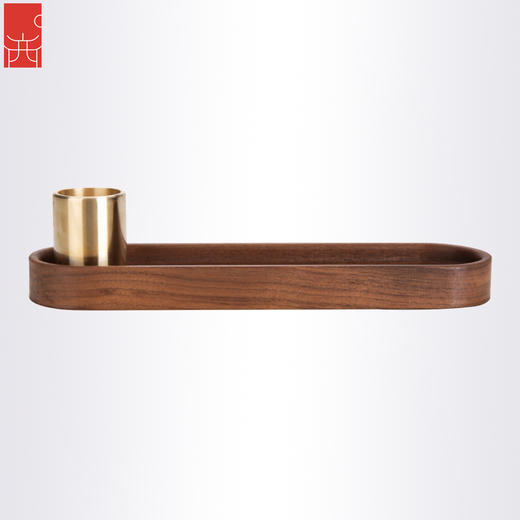 西泠印社 止观文具 创意胡桃木黄铜拼接桌面笔筒收纳整理工具 商品图3