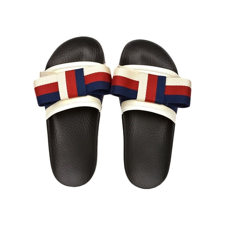 gucci古驰女士织物饰条纹织带蝴蝶结拖鞋