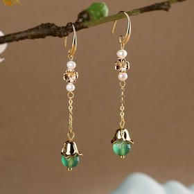 MSZR-06原创手工气质珍珠古典绿玛瑙镀耳环 TZW