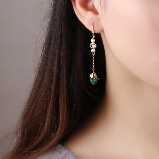 MSZR-06原创手工气质珍珠古典绿玛瑙镀耳环 TZW 商品图1