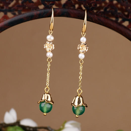 MSZR-06原创手工气质珍珠古典绿玛瑙镀耳环 TZW 商品图2