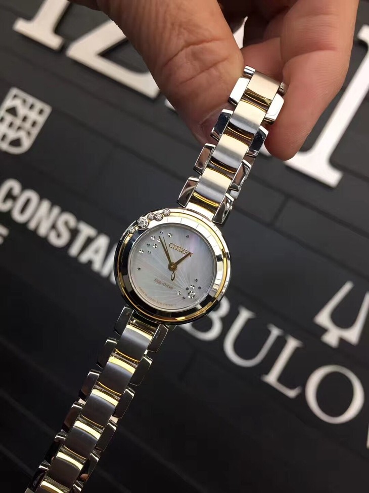 美国直邮 citizen/西铁城 日出系列6颗真钻粉色贝母盘em0469-80d