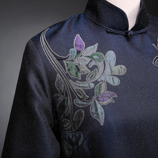 SAINTJOY/上久楷 宋锦女式旗袍 藏青 SWS5350（勿拍 仅订制） 商品图3