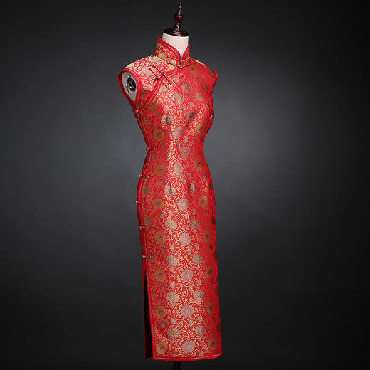 saintjoy/上久楷 宋锦缠枝莲花旗袍 红色 fy204(勿拍 仅订制)