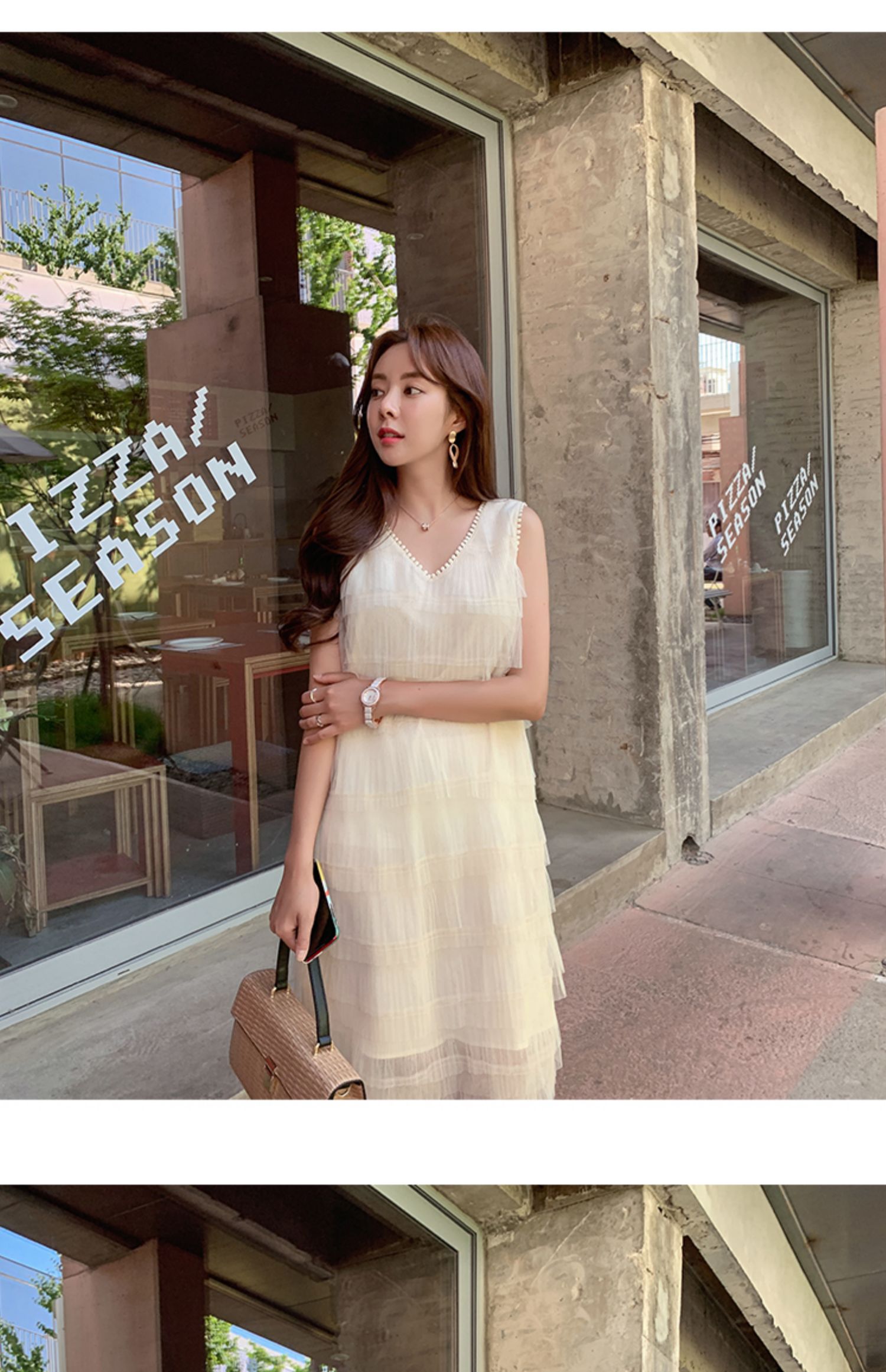 韩都衣舍2020夏装新款简约v领无袖蛋糕裙连衣裙pv9086胜