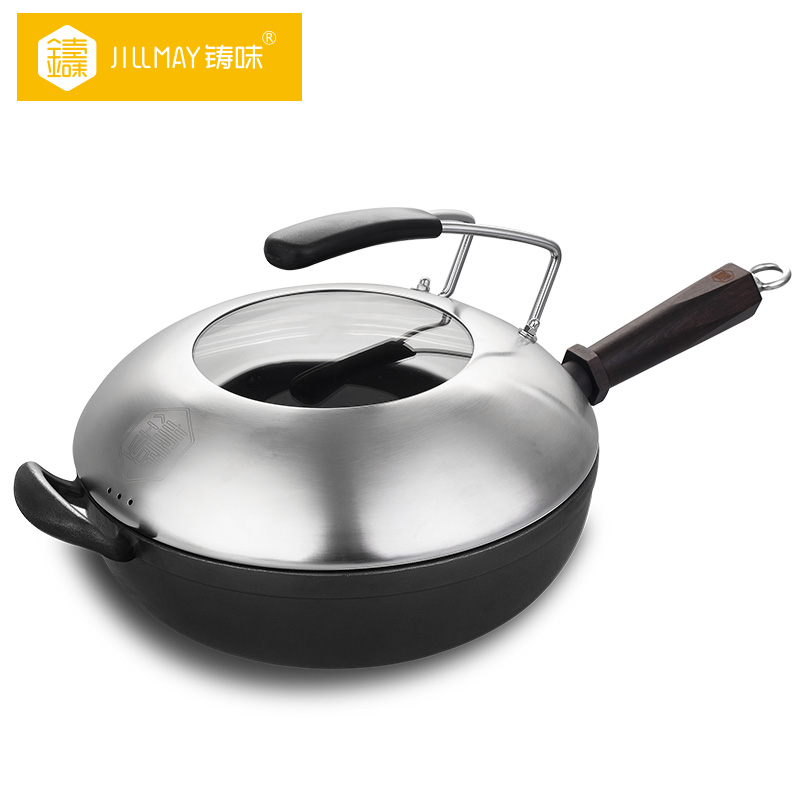 铸味 | 30CM大耳朵铁锅 家用蜂巢蓄能铸珐琅 不易粘锅生铁平底炒锅