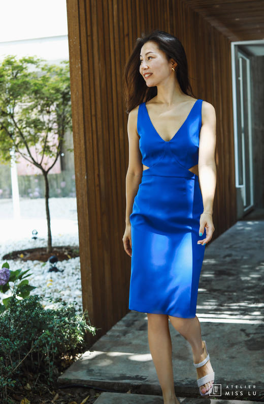 AtelierMissLu / Jodie-皇家蓝腰侧镂空连身裙 商品图3