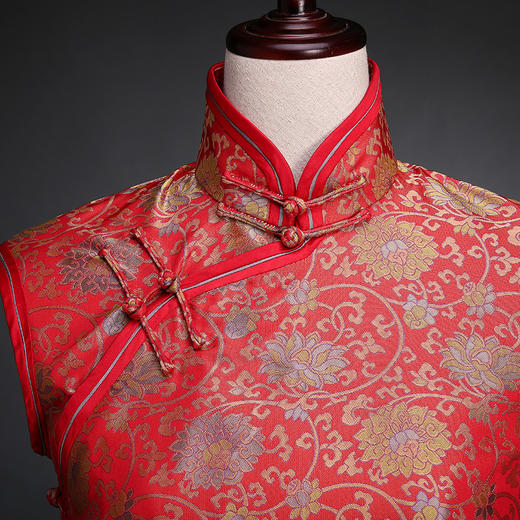 saintjoy/上久楷 宋锦缠枝莲花旗袍 红色 fy204(勿拍 仅订制)