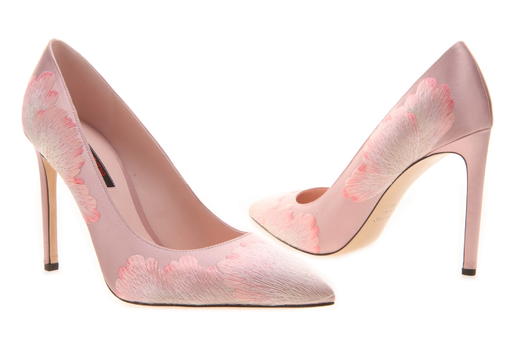 sheme 女士纯手工刺绣丝绸高跟单鞋 粉色 商品图3