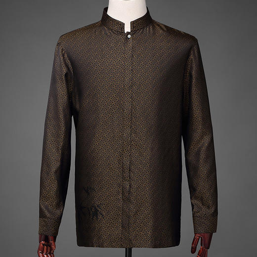 saintjoy上久楷宋锦男式长袖衬衫金棕色smw6068