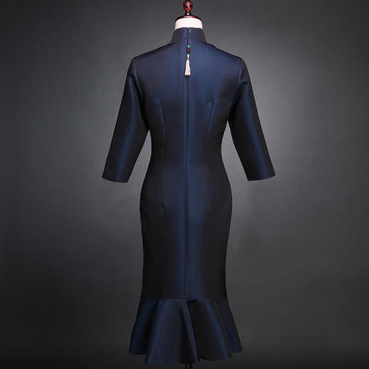 SAINTJOY/上久楷 宋锦女式旗袍 藏青 SWS5350（勿拍 仅订制） 商品图1