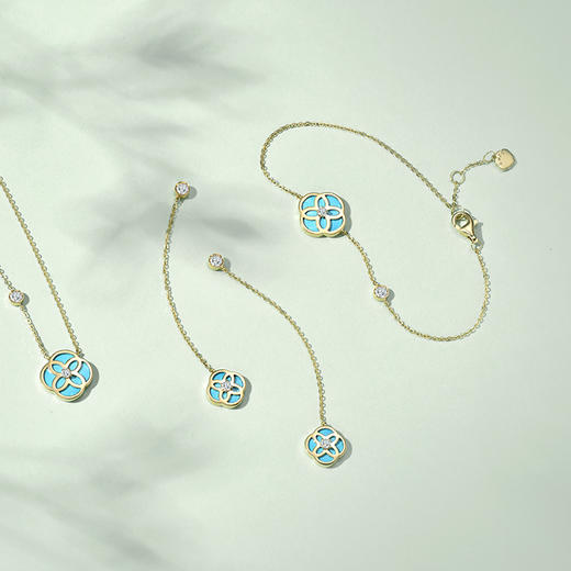 海棠花开 18k金绿松石绿松石白蓝宝石耳饰