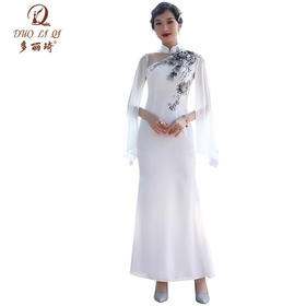 DLQ-A1992新品刺绣白色改良旗袍连衣裙