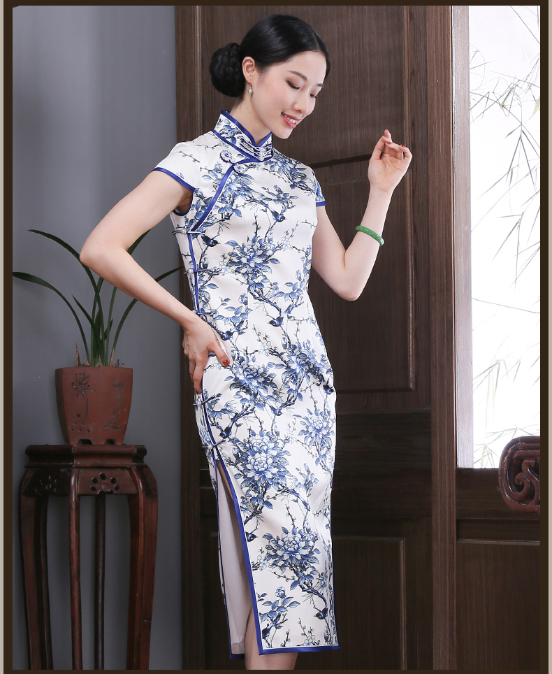 e19198玺玥重磅真丝青花瓷旗袍