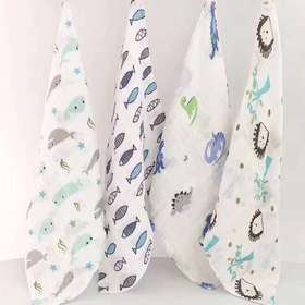 竹纤维纱布印花方巾3条装