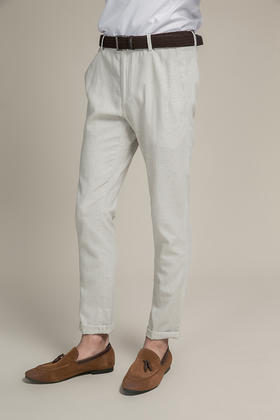 callisto浅卡其色麻质休闲裤 SOCPW055KA