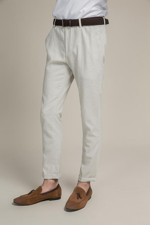 callisto浅卡其色麻质休闲裤 SOCPW055KA 商品图0