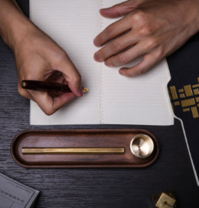 西泠印社 止观文具 创意胡桃木黄铜拼接桌面笔筒收纳整理工具