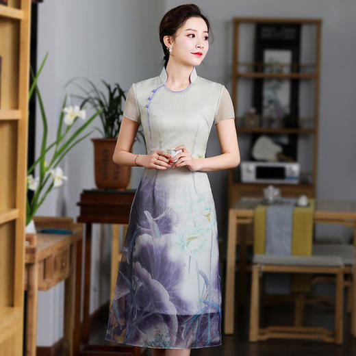 改良渐变开领,中国风旗袍连衣裙xgt-q9226