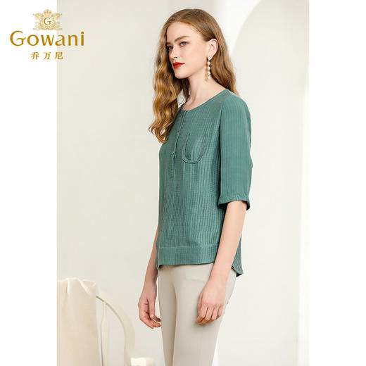 乔万尼夏衬衫纯色中袖宽松直筒气质真丝桑蚕丝上衣EN2C500 商品图1