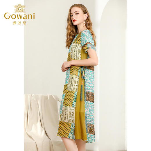 乔万尼夏洋气复古印花宽松气质真丝桑蚕丝连衣裙女中长款EN2E616 商品图1