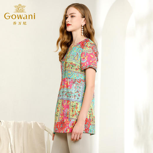 乔万尼夏衬衫复古印花宽松直筒气质真丝桑蚕丝上衣女中长EN2C619 商品图1