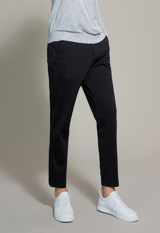 【7月】callisto黑色腰部针织松紧带休闲裤 SOCPW105BK 商品图0