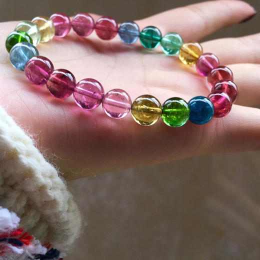 5mm玻璃体七彩渐变全色系渐变彩虹色诱人糖果碧玺手链